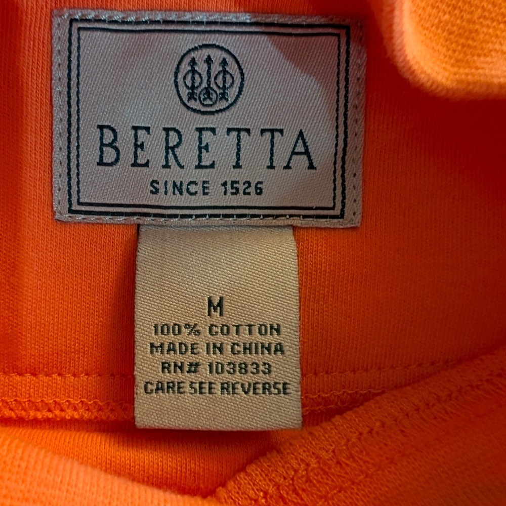 Beretta Mens Blaze Orange Mock Neck Long Sleeve Cotton Hunting Shirt Medium - Picture 8 of 11